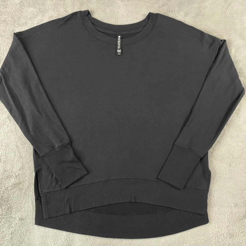 Athleta Sweatshirt Women L Black Coaster Luxe Fleece Pullover Thumbhole Soft